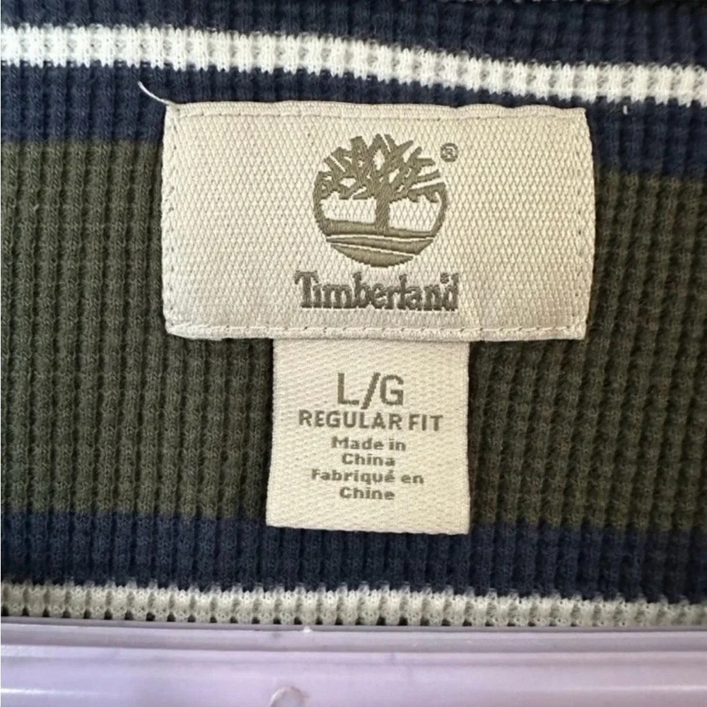 Men’s Timberland Waffle Weave Olive Green Striped Long Sleeve Top size L